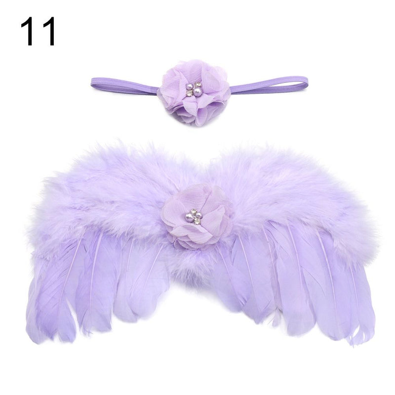 2pcs/set Cute Newborn Angel Feather Wings with Baby Girl Rose Flower Headband Hair Accessories for Infant Photography Props