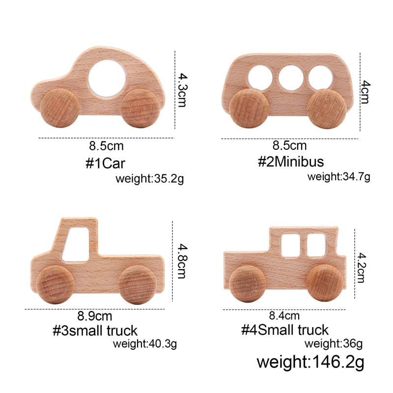1PC Baby Toy Beech Wood Blocks Cartoon Car Educational Montessori Toys Children Teething Play Gym Baby Birthday Gift Products