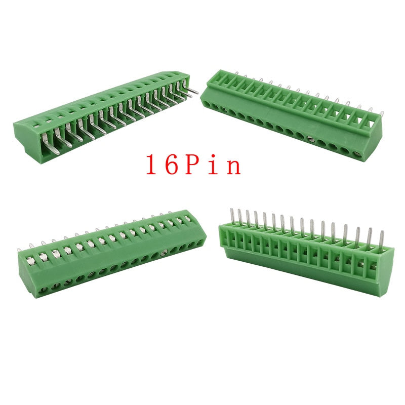 2.54mm/0.1&quot; Pitch PCB Screw Terminal Block Connector 2P 3P 4P 5P 6P 7P 8P 9P 10P 12P 16Pin Terminals 150V 6A for 26-18AWG Cable