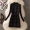 Vintage Mid-Length Plaid Tweed Vest Jacket Women 2 Piece Set Elegant Pearl Button Belted Unlined Waistcoat And Knitted Sweater