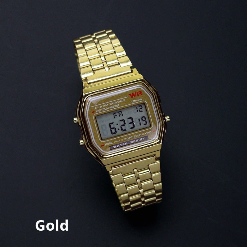 Rose Gold Silver Watches Men Women Electronic Digital Display Retro Style Clock Men&