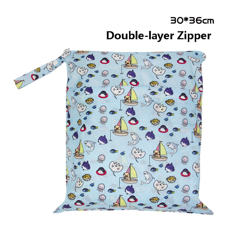 Baby Diaper Bag Cartoon Print Waterproof Wet Dry Nappy Zipper Handbag Stroller Carry Pack Travel Outdoor Wet Diaper Storage Bags
