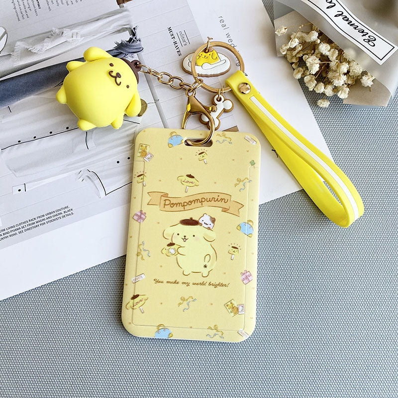Kawaii Sanrio Keychain Cartoon Cat Sliding Card Holder Student Meal Card Bus Card Holder Lady Id Card Credit Card Holder Lanyard