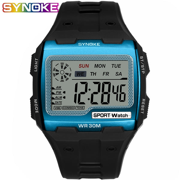 SYNOKE Men&#39;s Square Digital Watch Luminous Multifunctional Big Dial Sports Waterproof Man Watch LED Display Digital Wristwatch