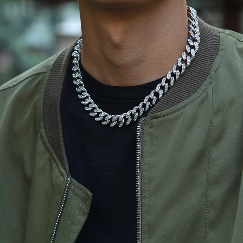 13mm Iced Out Cuban Necklace Chain Hip Hop Jewelry Choker Gold Silver Color Rhinestone CZ Clasp for Mens Rapper Necklaces Link