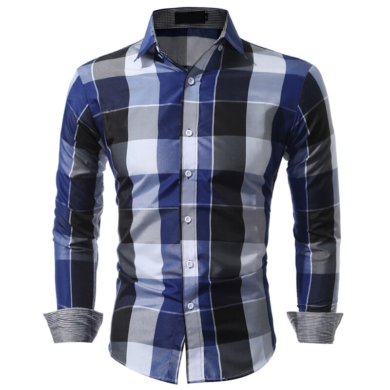 XingDeng Classic Plaid Fashion Casual spring autumn Shirt Men top Shirts Long Sleeve Social Dress blouse plus size 3XL