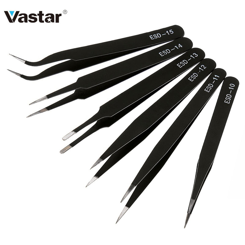 6pcs ESD Anti-Static Stainless Steel Tweezer Set Maintenance Repair Tool Kit Anti Static Model Making Tool Hand Tool Set