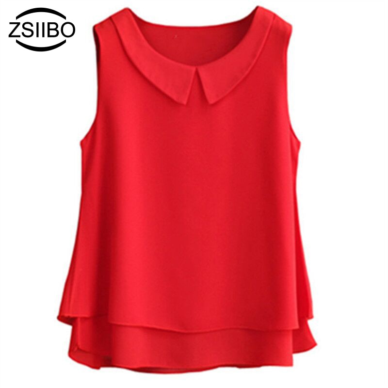 Large size Blouse Shirt Women 2022 Female Solid Color Double layer Chiffon Shirts Casual sleeveless Loose Top Clothing Elegantes