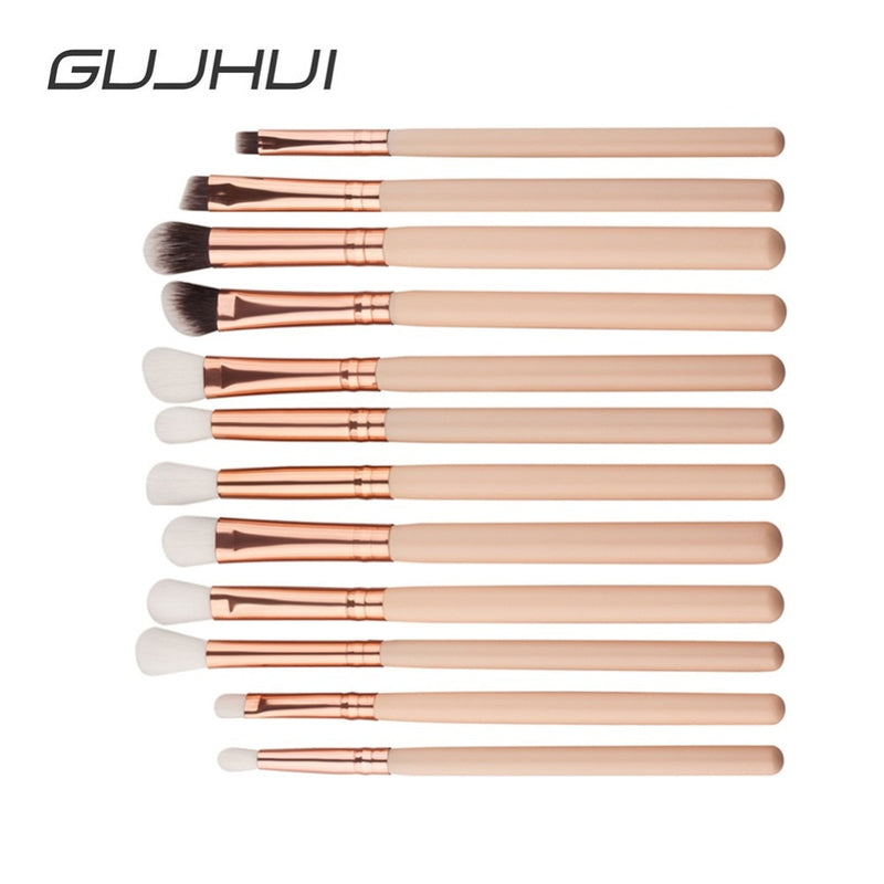 GUJHUI 12Pcs Professional Eyes Makeup Brushes Set Wood Handle Eyeshadow Eyebrow Eyeliner Blending Powder Smudge Brush