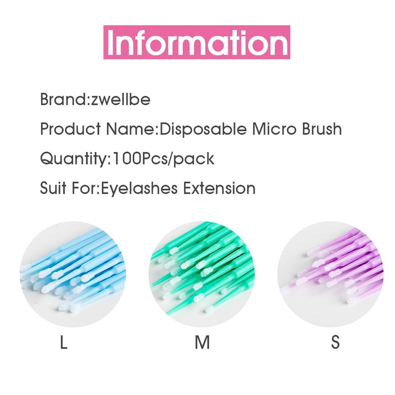 100Pcs/bag Disposable MicroBrush Eyelashes Brush Extension Individual Lash Removing Swab Micro Brush For Eyelash Extension Tools