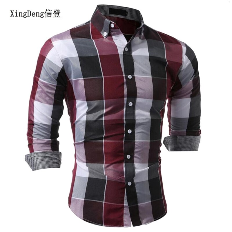 XingDeng Classic Plaid Fashion Casual spring autumn Shirt Men top Shirts Long Sleeve Social Dress blouse plus size 3XL