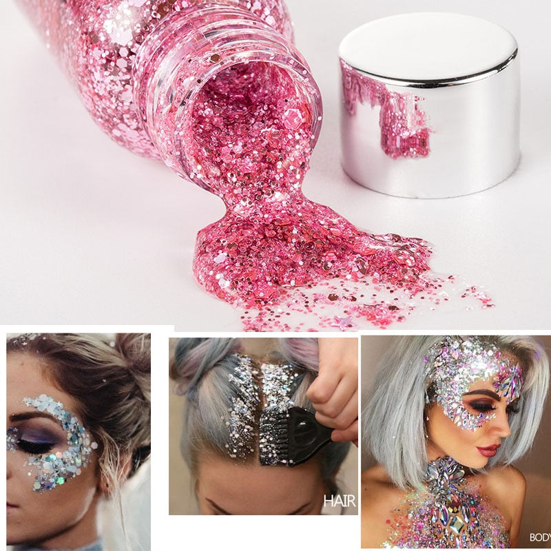 Eye Glitter Nail Hair Body Face Glitter Gel Art Flash Heart Loose Sequins Cream Festival Glitter Decoration Party Festival