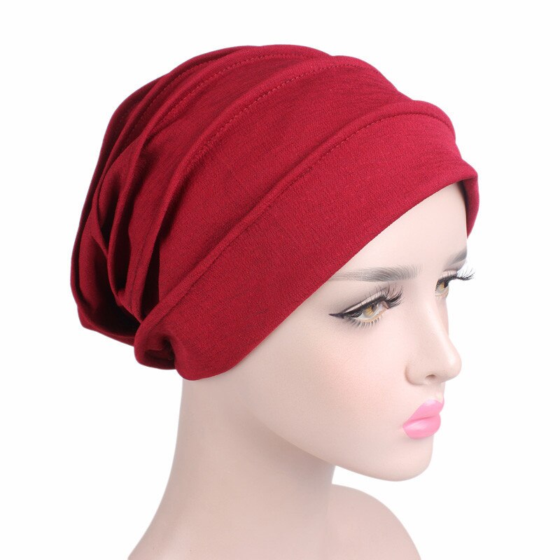 2021 New Elastic Fashion Turban Hat Solid Color Women Warm Winter Headscarf Bonnet Inner Hijabs Cap Muslim Hijab femme Wrap Head
