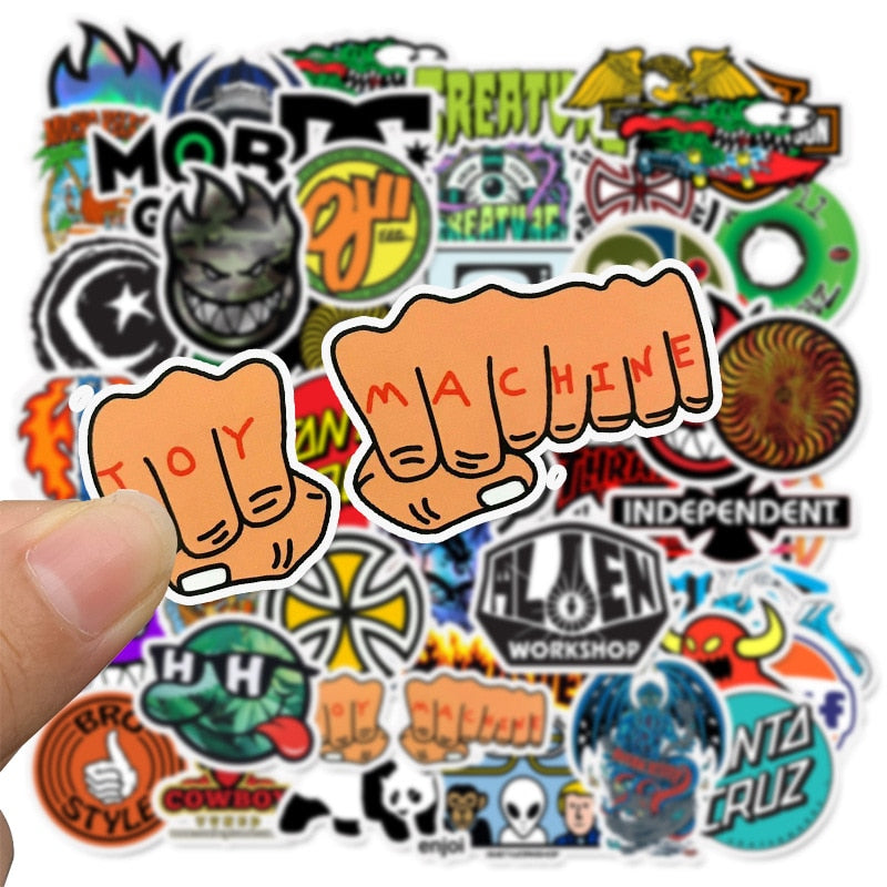 50 PCS Skateboard Fashion brand Logo Waterproof Sticker For Luggage Car Guaitar Skateboard Phone Bicycle Laptop Stickers