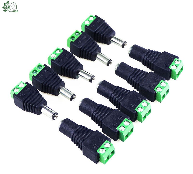 5 Set 10 pcs Cameras 2.1mm x 5.5mm Female Male DC Power Plug Adapter  Female Plug Jack Adapter Connector Male Plug Socket green