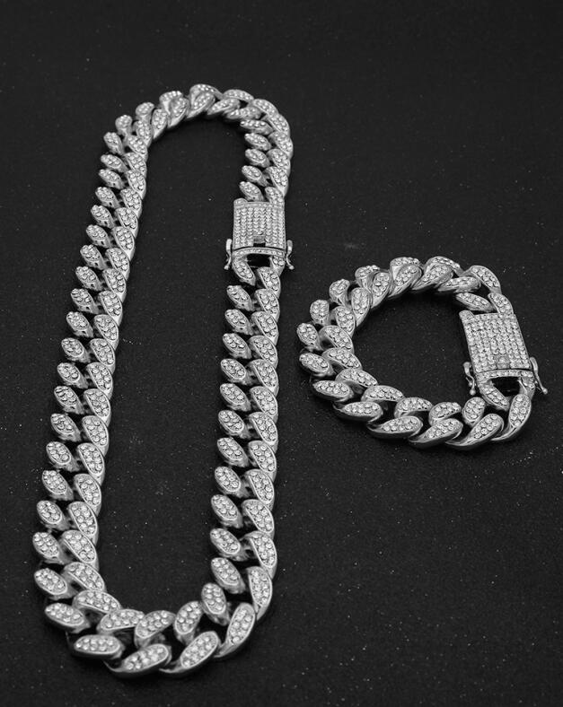 13mm Iced Out Cuban Necklace Chain Hip Hop Jewelry Choker Gold Silver Color Rhinestone CZ Clasp for Mens Rapper Necklaces Link