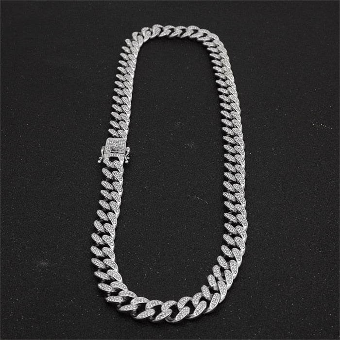 13mm Iced Out Cuban Necklace Chain Hip Hop Jewelry Choker Gold Silver Color Rhinestone CZ Clasp for Mens Rapper Necklaces Link