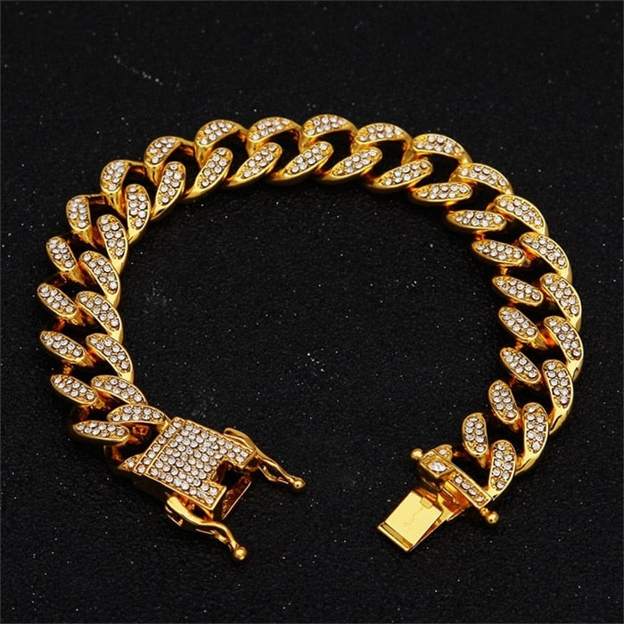13mm Iced Out Cuban Necklace Chain Hip Hop Jewelry Choker Gold Silver Color Rhinestone CZ Clasp for Mens Rapper Necklaces Link