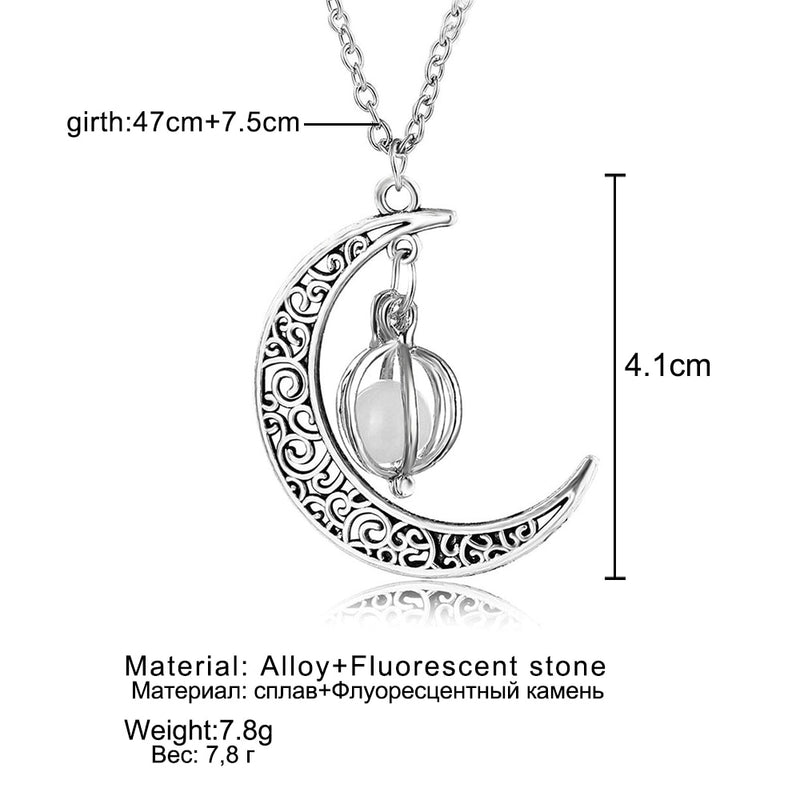 FAMSHIN Fashion Silver Color Charm Luminous Pendant Necklace Women Moon Glowing Stone Necklace Christmas Necklaces Jewelry Gifts