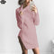 HongMiao 2018 Winter New Casual Lady Wool Dress Solid Color High Collar Long Sleeve Knit Wool Split Dress Female C69