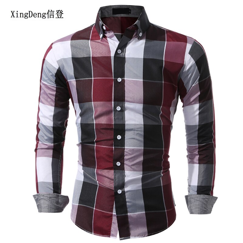 XingDeng Classic Plaid Fashion Casual spring autumn Shirt Men top Shirts Long Sleeve Social Dress blouse plus size 3XL