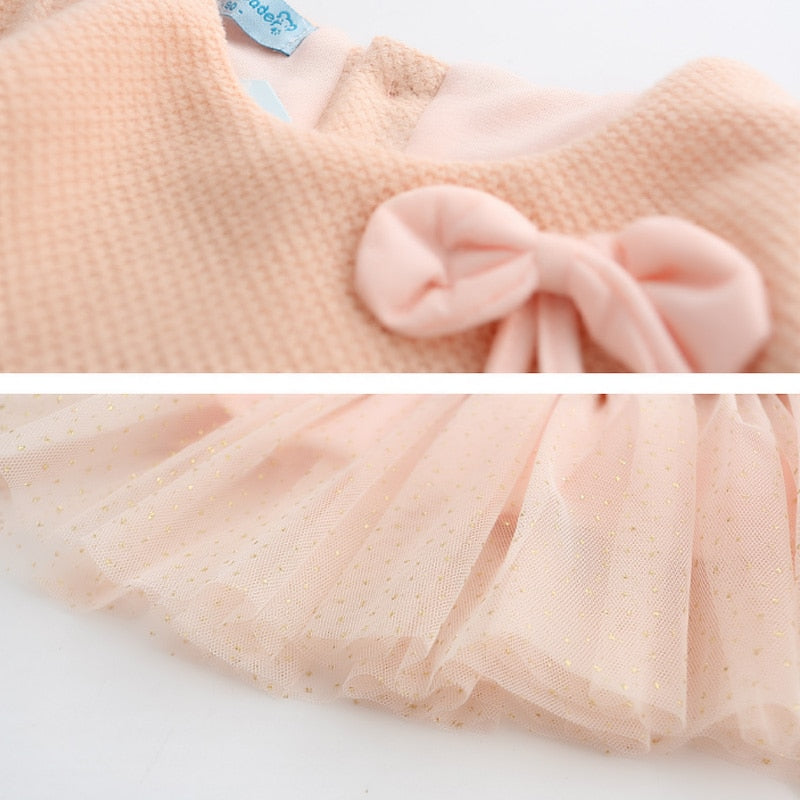 Hot 2017 Hairball Kids girl Dress baby Clothes Bow kids dresses knitting for girls Autumn Fashion Kids Girls Children
