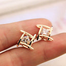 Elegant and Charming Black Rhinestone Full Crystals Square Stud Earrings for Women Girls Statement Piercing Jewelry