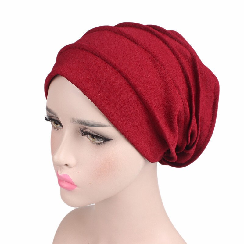 2021 New Elastic Fashion Turban Hat Solid Color Women Warm Winter Headscarf Bonnet Inner Hijabs Cap Muslim Hijab femme Wrap Head