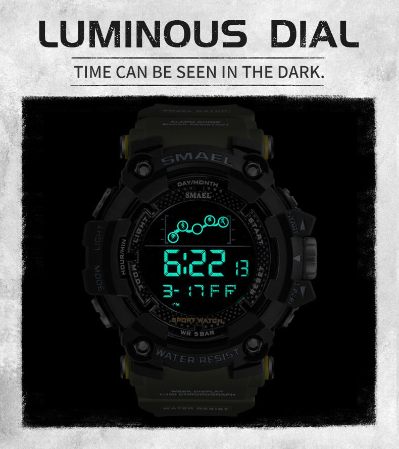SMAEL Mens Watch Military Waterproof Sport WristWatch Digital Stopwatches For Men 1802 Military Electronic Watches Male Clock