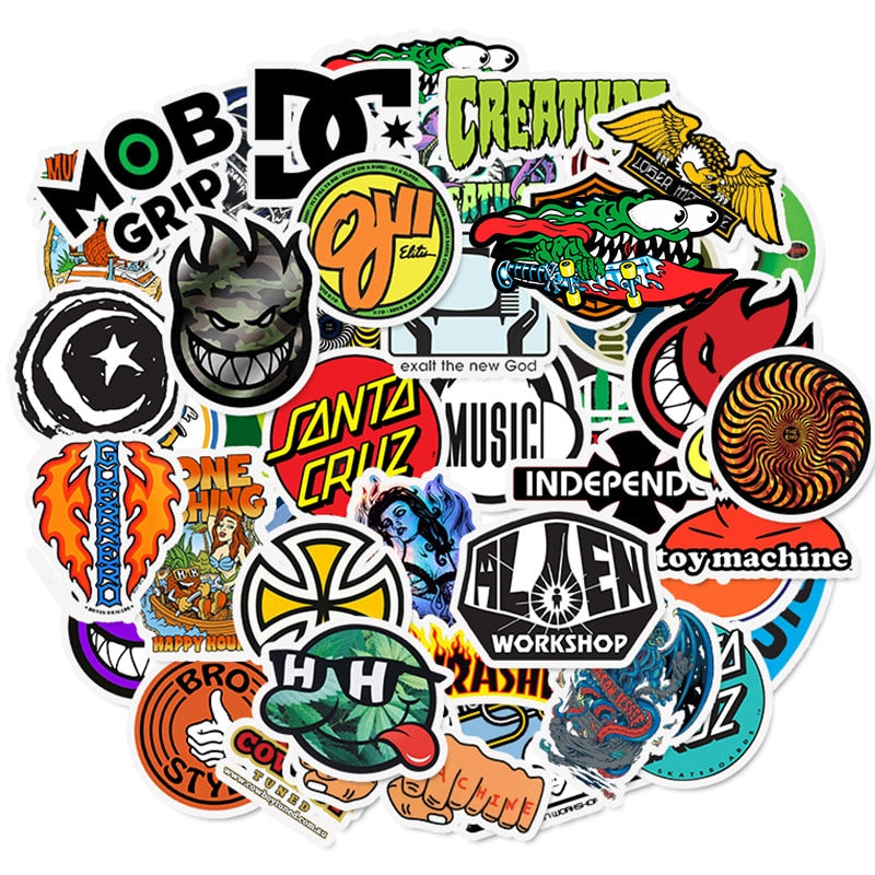 50 PCS Skateboard Fashion brand Logo Waterproof Sticker For Luggage Car Guaitar Skateboard Phone Bicycle Laptop Stickers
