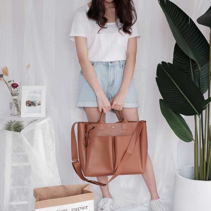 2021 new Pu Leather laptop Bag Simple Handbags Famous Brands Women Shoulder Bag Casual Big Tote Vintage Ladies Crossbody Bags