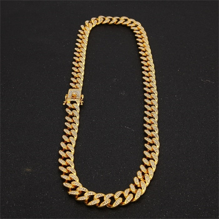 13mm Iced Out Cuban Necklace Chain Hip Hop Jewelry Choker Gold Silver Color Rhinestone CZ Clasp for Mens Rapper Necklaces Link