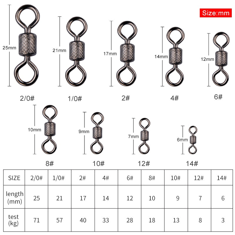 Meredith 50PCS/Lot Fishing Swivels Ball Bearing Swivel with Safety Snap Solid Rings Rolling Swivel for Carp Fishing Accessories