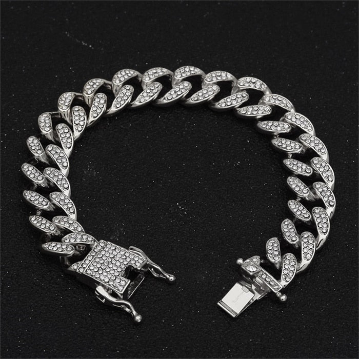 13mm Iced Out Cuban Necklace Chain Hip Hop Jewelry Choker Gold Silver Color Rhinestone CZ Clasp for Mens Rapper Necklaces Link