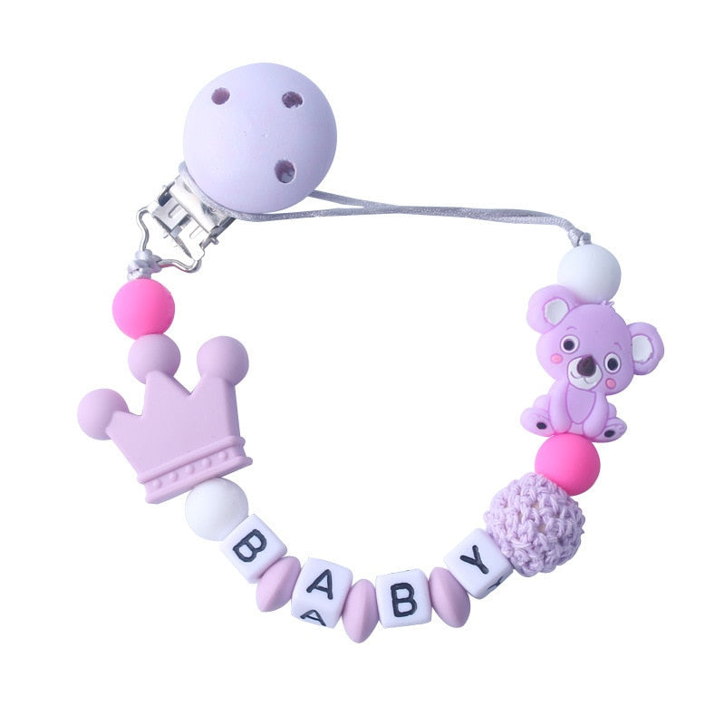 Personalized Name Baby Pacifier Clips Koala Pacifier Chain Holder for Baby Teething Soother Chew Toy Dummy Clips