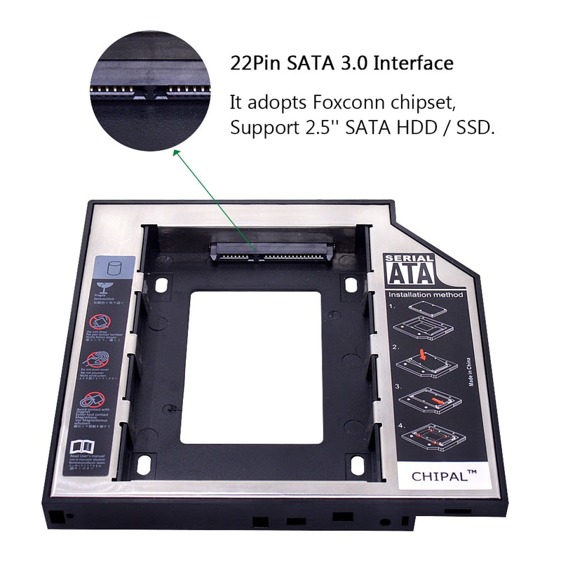CHIPAL 2nd HDD Caddy 12.7mm 9.5mm SATA 3.0 2.5&#39;&#39; HD Hard Disk Drive Enclosure SSD Case Box For Laptop CD-ROM DVD-ROM Optical Bay