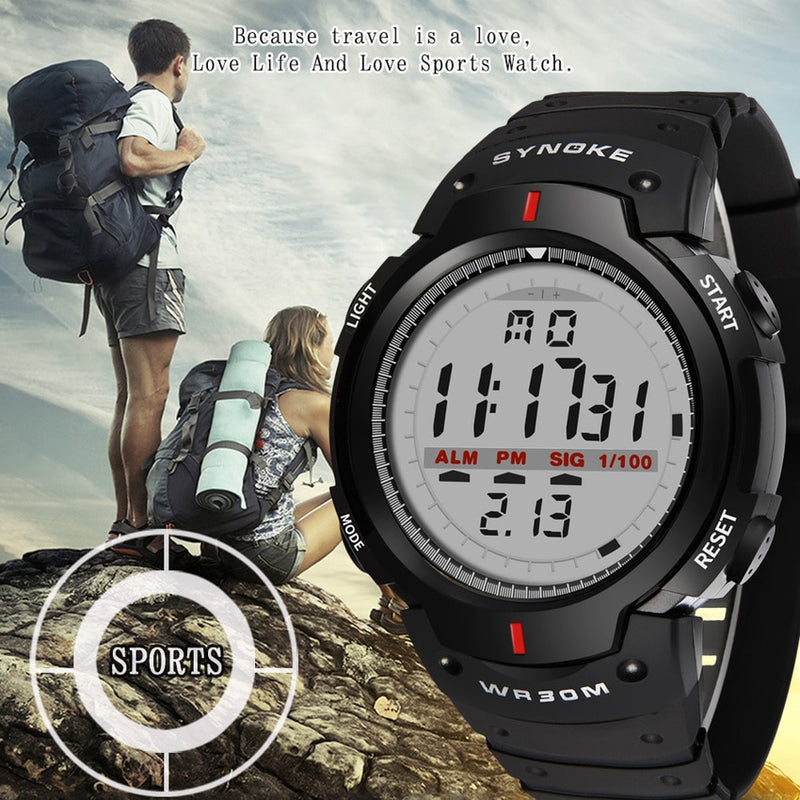 SYNOKE Kol Saati Watches Men 30M Waterproof Electronic LED Digital Outdoor Mens Sports Wrist Watches Stopwatch Relojes Hombre
