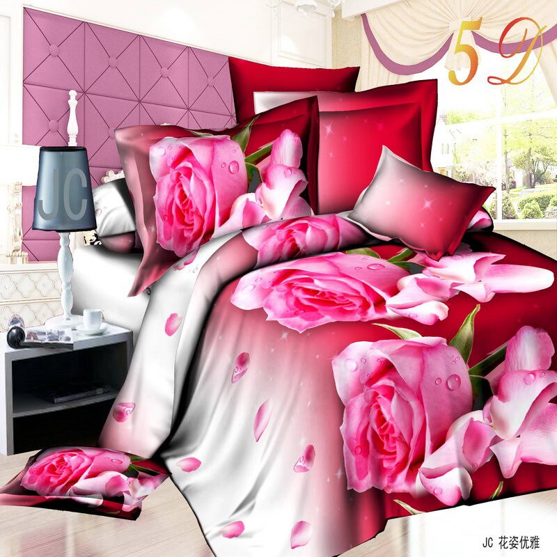 Home textiles cotton Leopard grain rose 3D bedding sets King size 4 Pcs of duvet cover bed sheet pillowcase bedclothes
