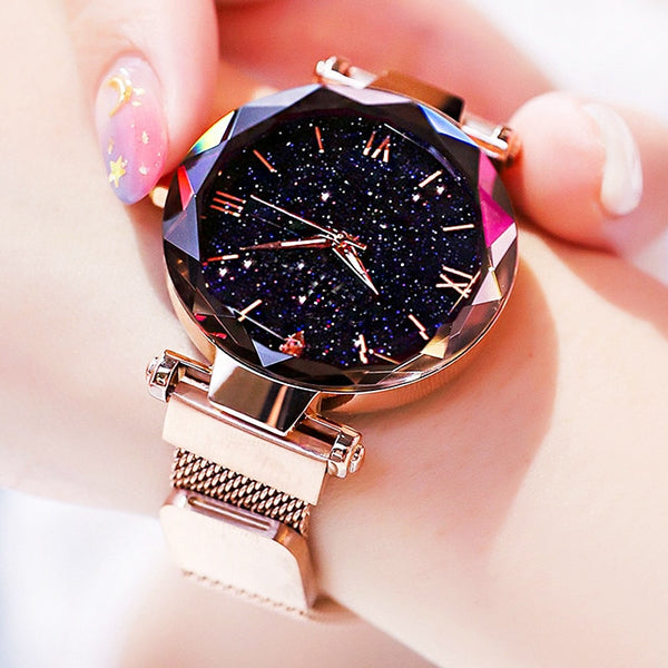 reloj mujer Women&#39;s Fashion Starry Sky Watches Magnet Buckle Mesh Belt Diamond Quartz Watch Women Dress Clock relogio feminino