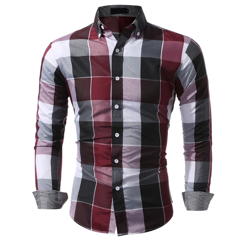 XingDeng Classic Plaid Fashion Casual spring autumn Shirt Men top Shirts Long Sleeve Social Dress blouse plus size 3XL