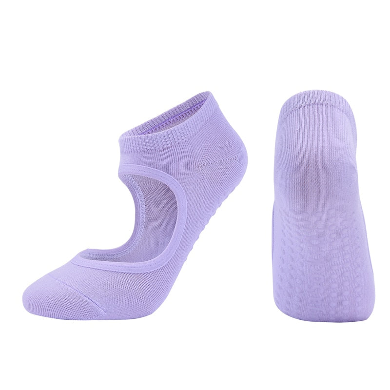 Women High Quality Pilates Socks Anti-Slip Breathable Backless Yoga Socks Ankle Ladies Ballet Dance Sports Socks for Fitness Gym