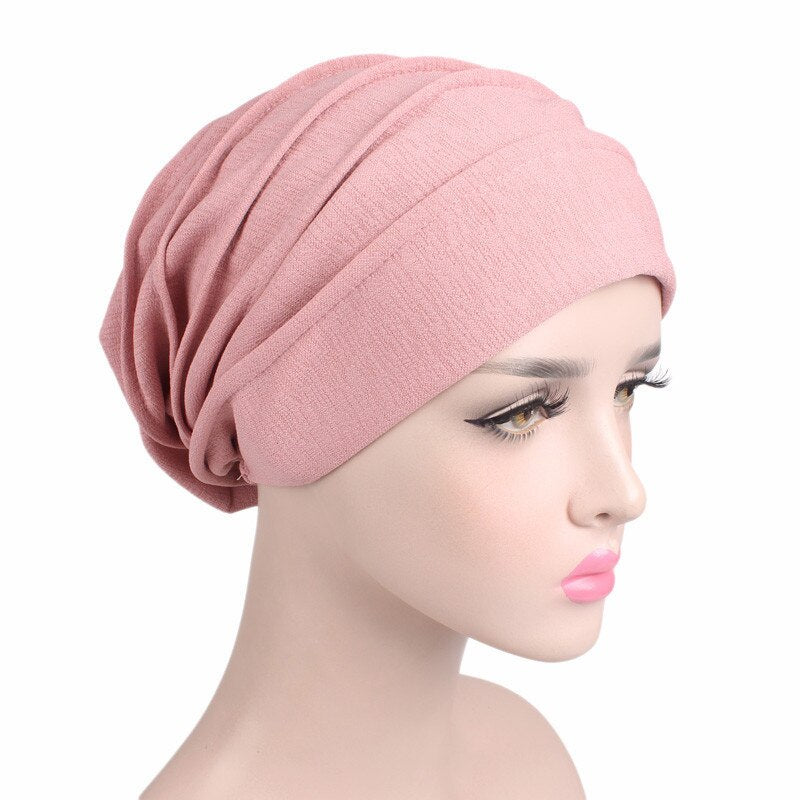 2021 New Elastic Fashion Turban Hat Solid Color Women Warm Winter Headscarf Bonnet Inner Hijabs Cap Muslim Hijab femme Wrap Head