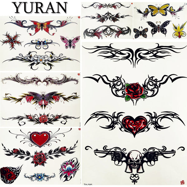 Girls Bracelet Chains Rose Tattoo Stickers Butterfly Body Arm Totem Tattoos Temporary Women Wrist Sexy Black Fake Tatoos