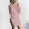 HongMiao 2018 Winter New Casual Lady Wool Dress Solid Color High Collar Long Sleeve Knit Wool Split Dress Female C69