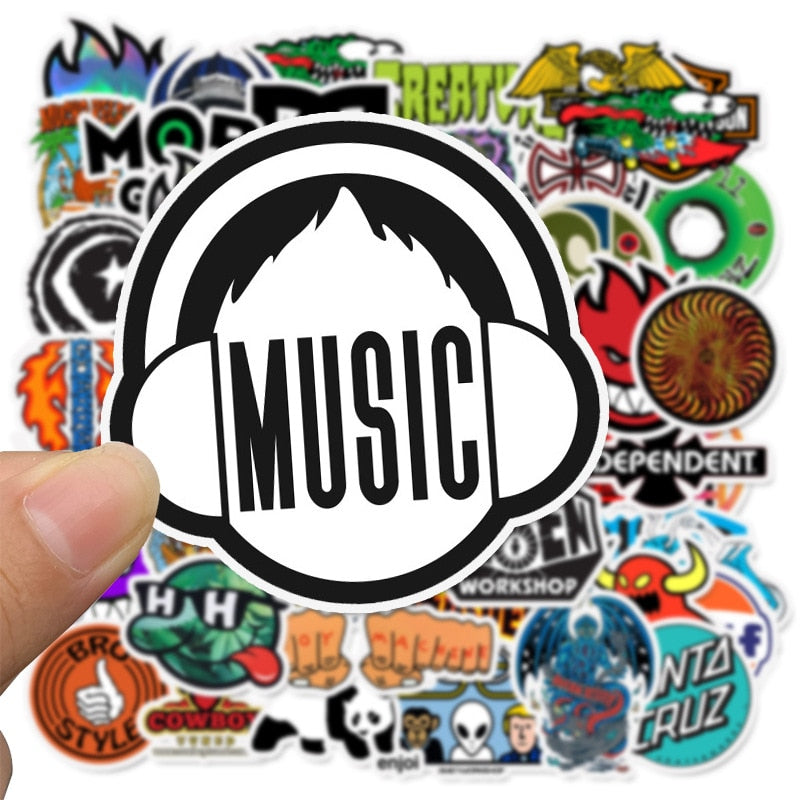 50 PCS Skateboard Fashion brand Logo Waterproof Sticker For Luggage Car Guaitar Skateboard Phone Bicycle Laptop Stickers