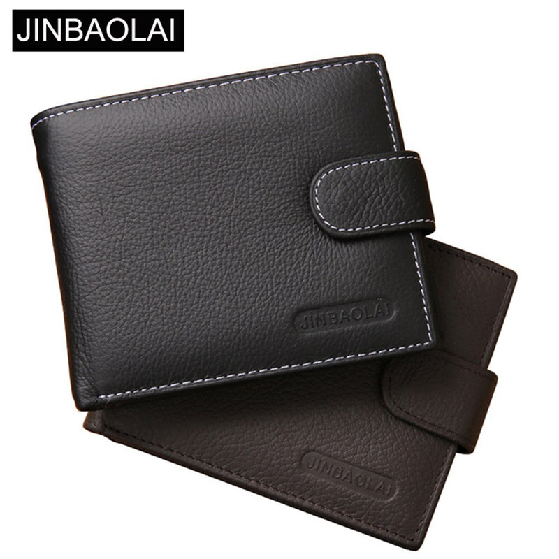 JINBAOLAI Leather Men Wallets Solid Sample Style Zipper Purse Man Card Horder Famous Brand Quality Male Wallet Name Engraving