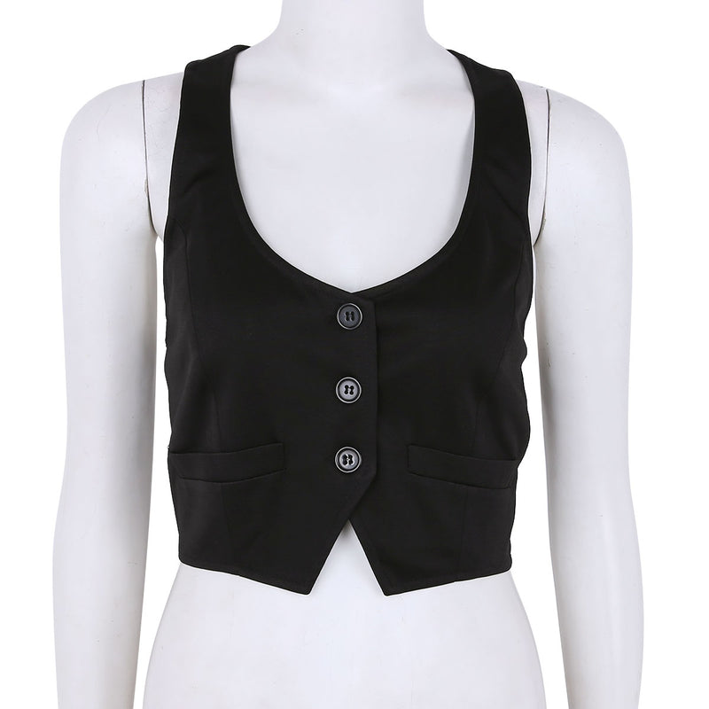 New Arrival Women Fashion V-Neck Sleeveless Button Down Fitted Racer Back Classic Vest Shirts Separate Waistcoat for Formal Wear