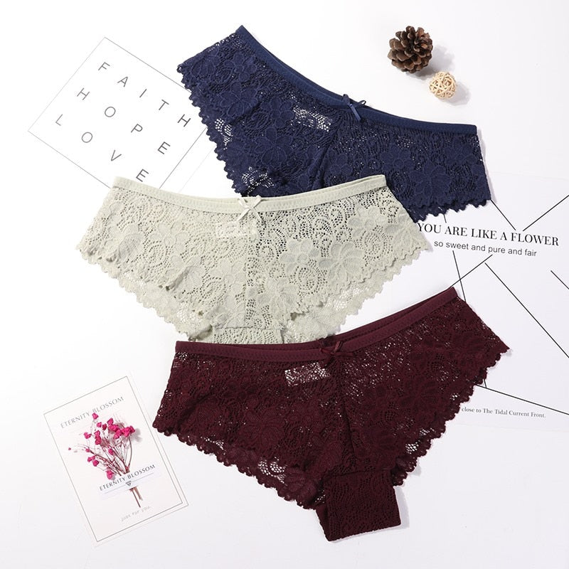 3 Pcs Panties for Woman Underwear Sexy Lace Breathable Soft Lingerie Female Briefs Panty Sexy Transparent Women&