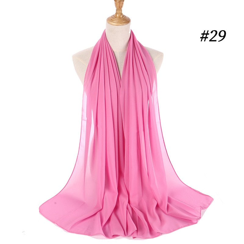 Muslim Bubble Chiffon Hijab Scarf Women Solid Color Soft Long Shawls and Wraps Georgette Head Scarves Ladies Hijabs