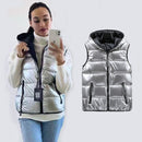 2022 New Women Winter Vests Hooded Short Bright Color Vest Cotton Padded Sleeveless Coat Female Waterproof Thick Waistcoat